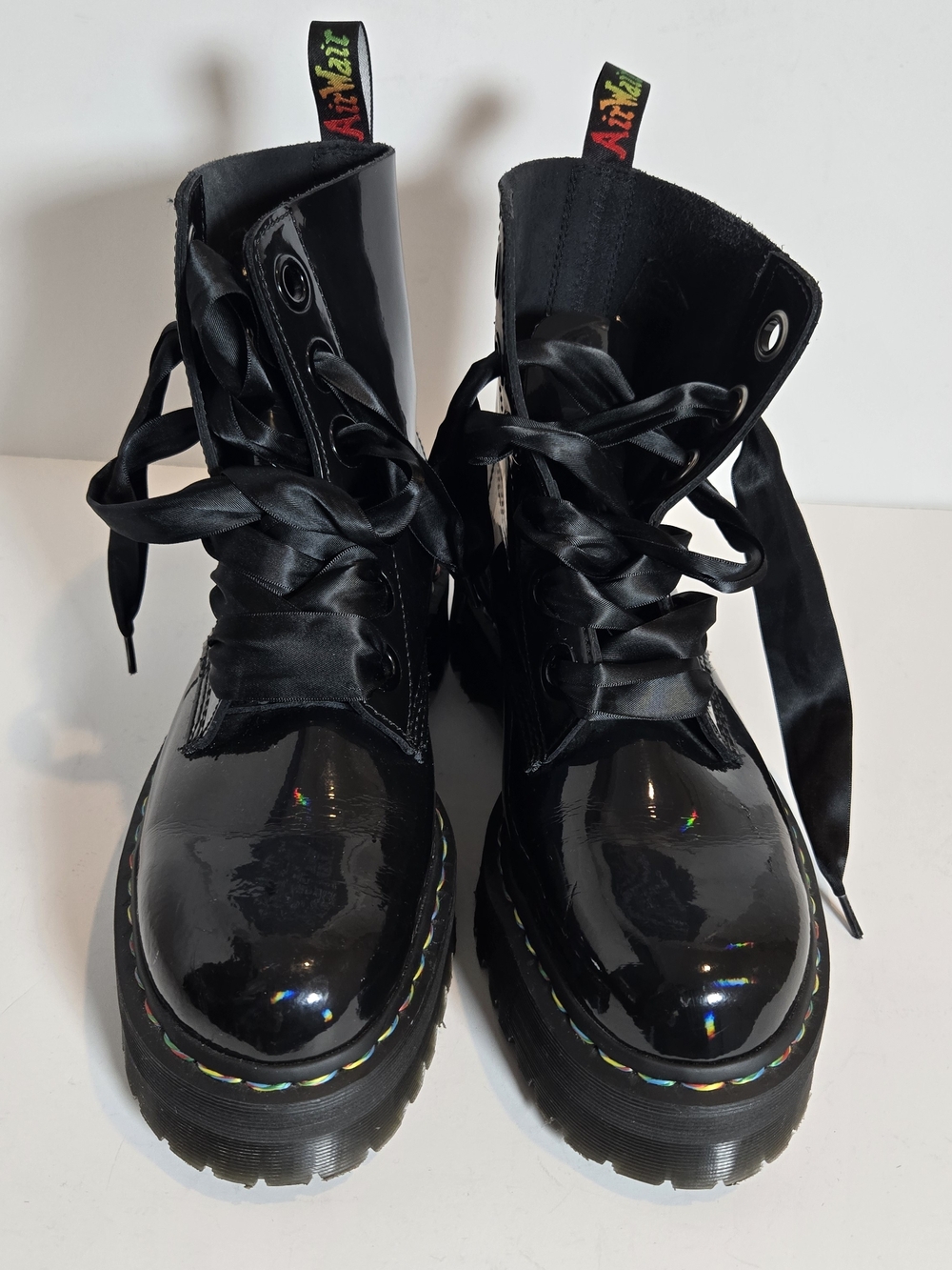 Dr. Martens Molly Patent Leather Lace-Up Boot - Rainbow Holo Black